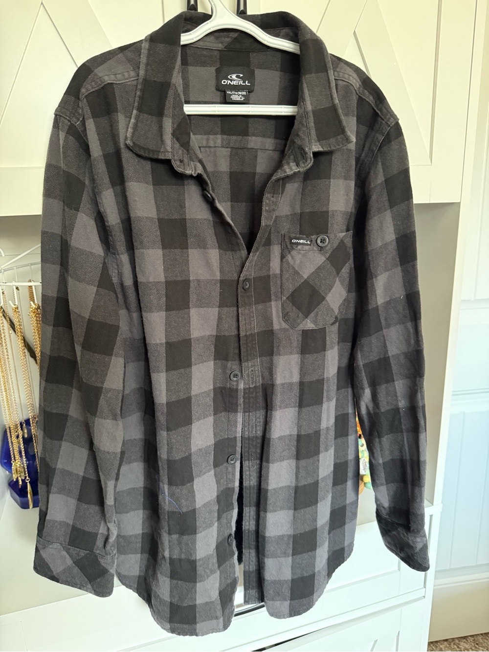 O'Neill Black and Gray Plaid Button-Down Shirt for Kids